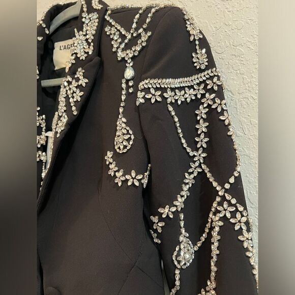 L’AGENCE Clementine Crystal Rhinestone Embellished Peak Lapel Blazer Bla… - Picture 7 of 16